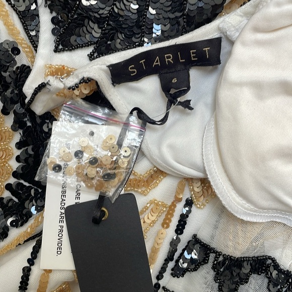 Starlet London Selena Embellished Plunge Mini Dress Sequins White Gold 2 New - Picture 13 of 15